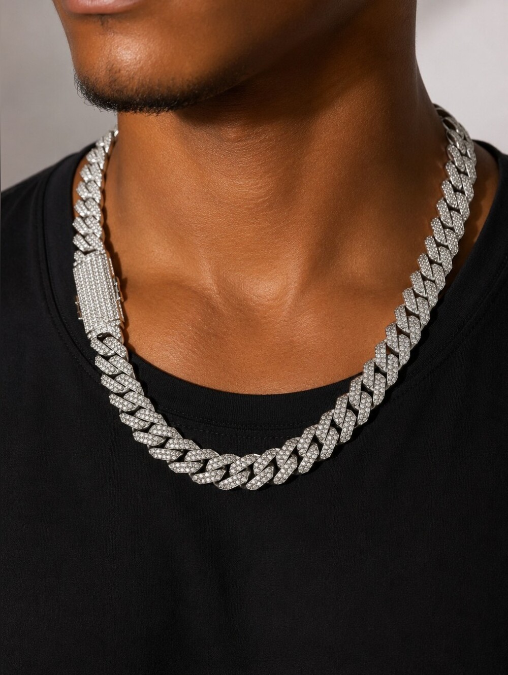 18.5" Silver Pave Iced Cuban Link Necklace
